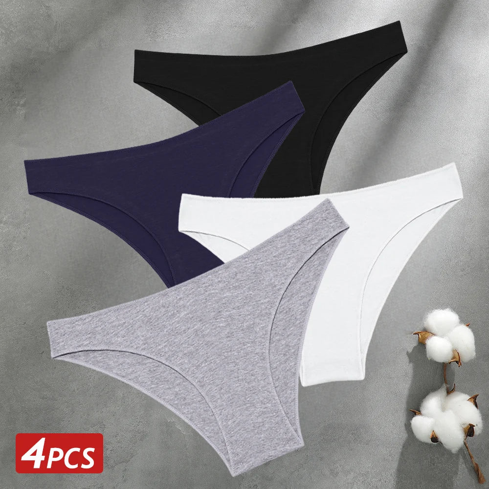 4PCS Seamless Cotton Panties Women Solid Color Briefs Sexy Low Waist Underpants Female Breathable Underwear Ladies Stretch Panti - Fabs things