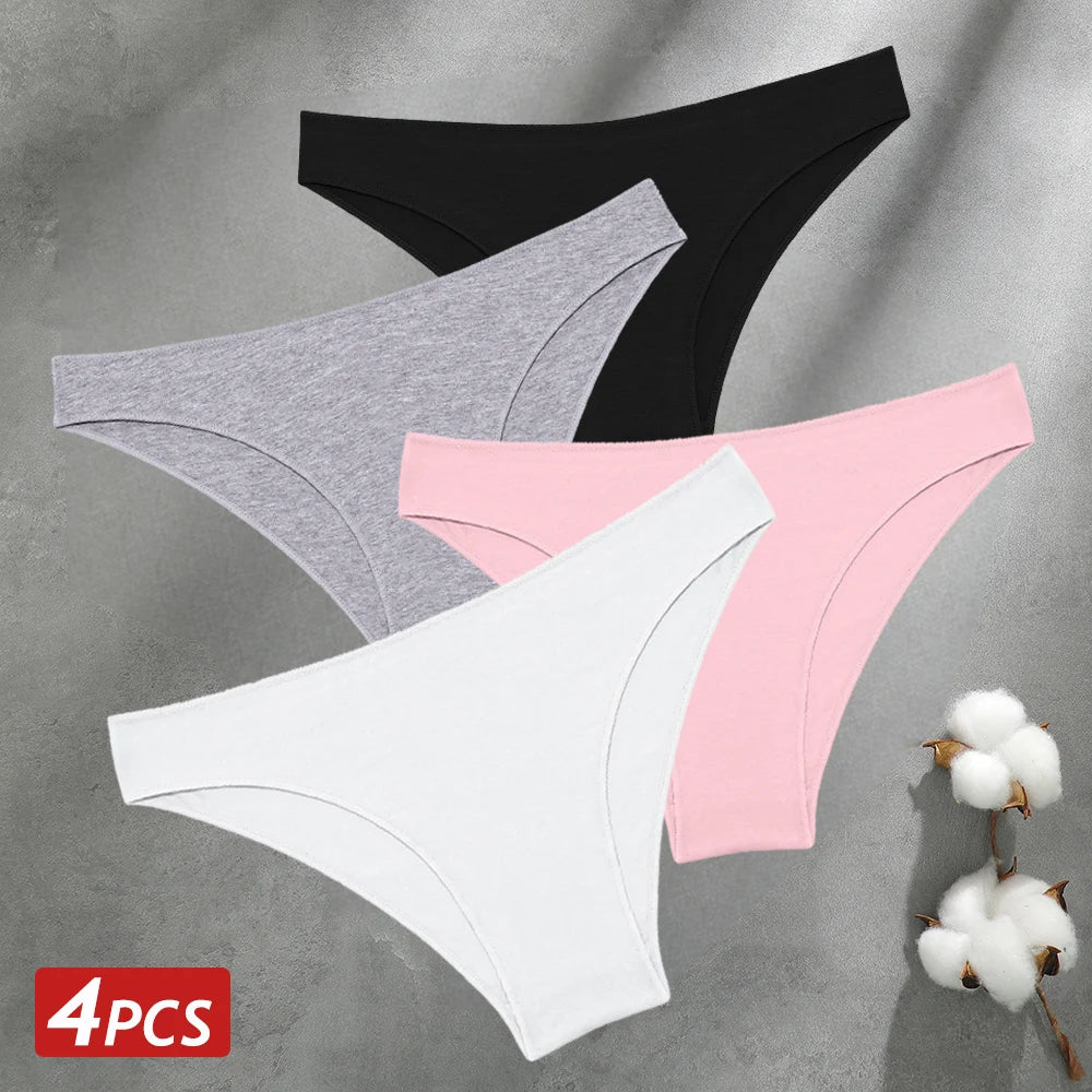 4PCS Seamless Cotton Panties Women Solid Color Briefs Sexy Low Waist Underpants Female Breathable Underwear Ladies Stretch Panti - Fabs things