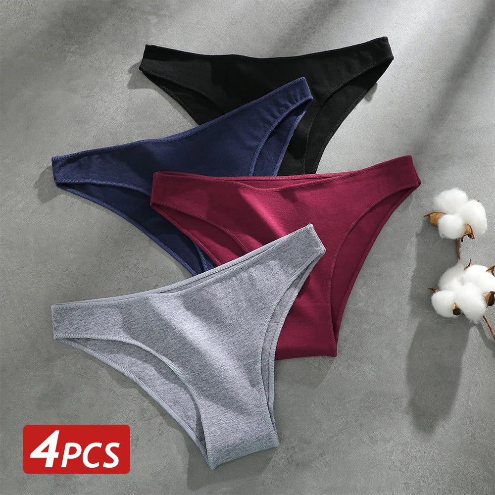 4PCS Seamless Cotton Panties Women Solid Color Briefs Sexy Low Waist Underpants Female Breathable Underwear Ladies Stretch Panti - Fabs things