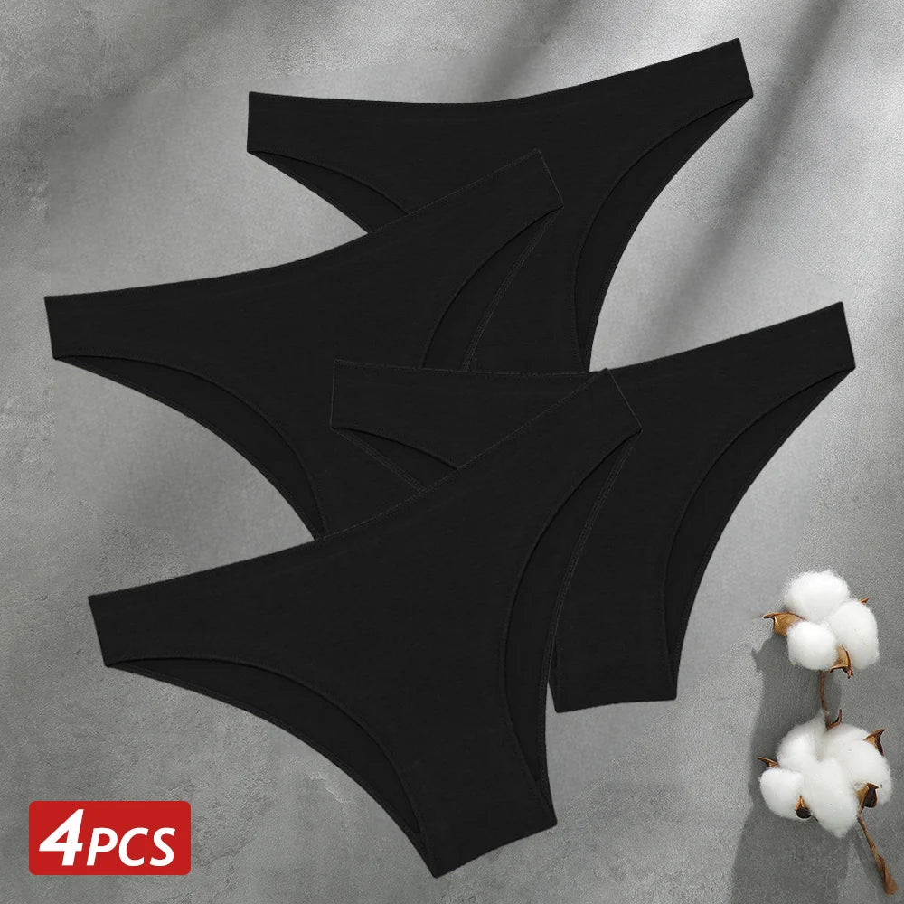 4PCS Seamless Cotton Panties Women Solid Color Briefs Sexy Low Waist Underpants Female Breathable Underwear Ladies Stretch Panti - Fabs things