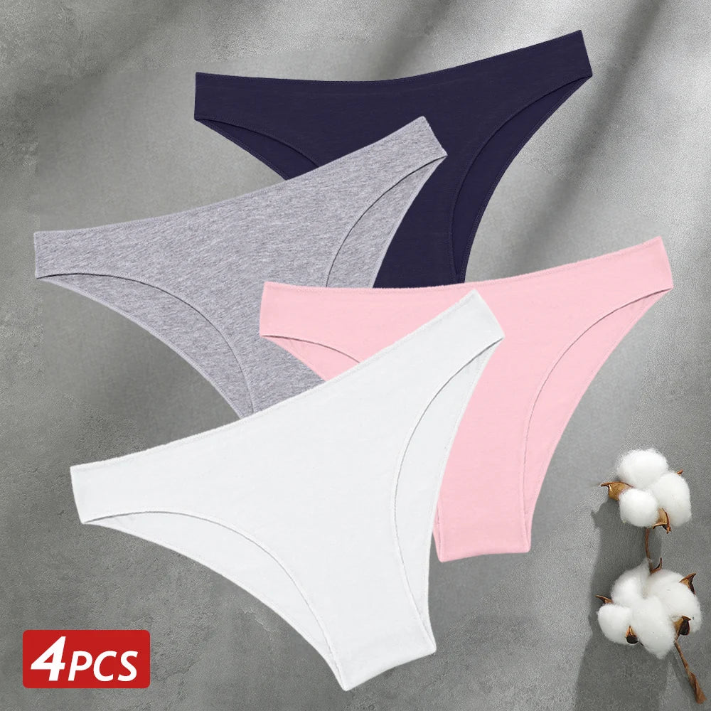 4PCS Seamless Cotton Panties Women Solid Color Briefs Sexy Low Waist Underpants Female Breathable Underwear Ladies Stretch Panti - Fabs things