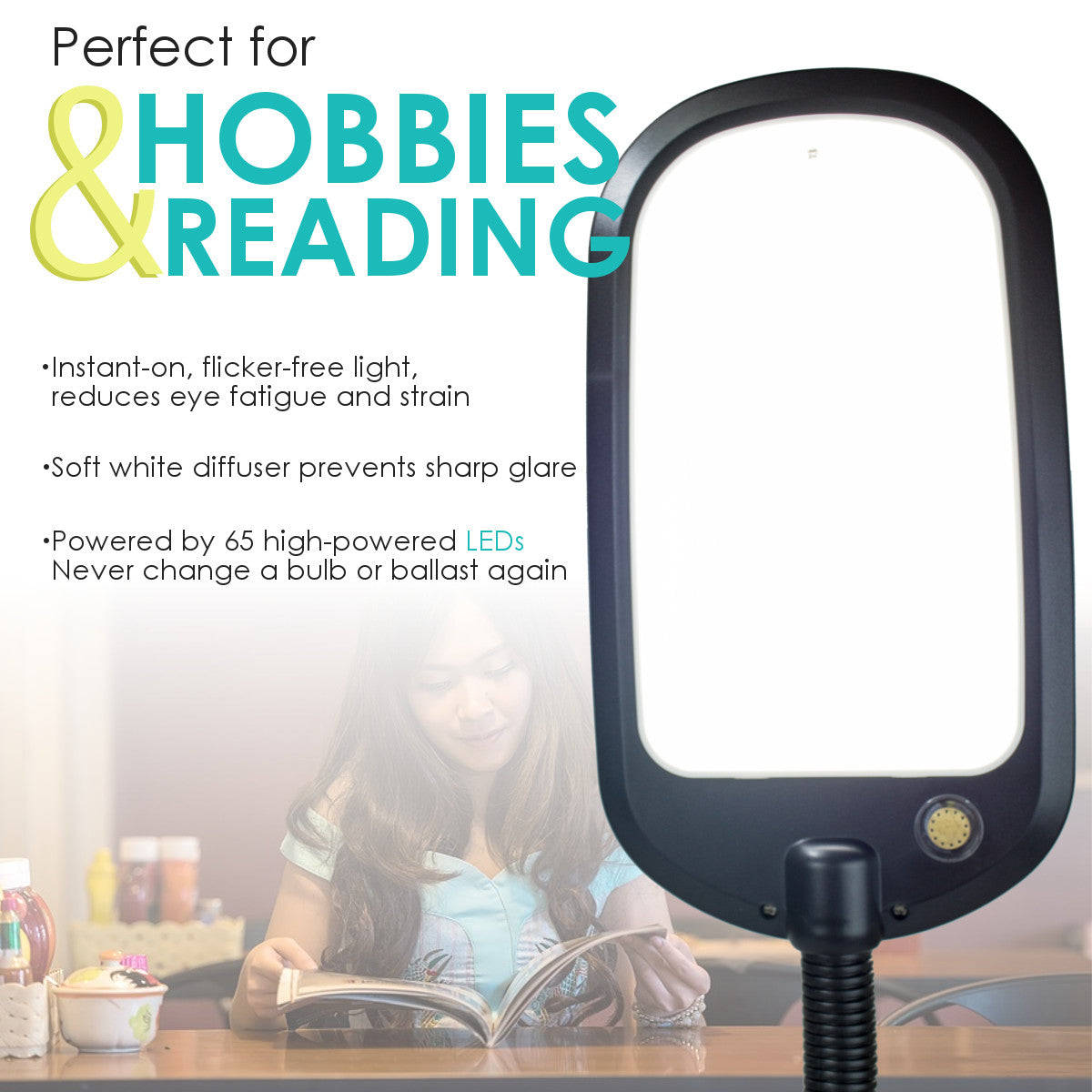 26"H Slim Design LED Bright Reader Natural Daylight Full Spectrum Desk Lamp Black - Fabs things