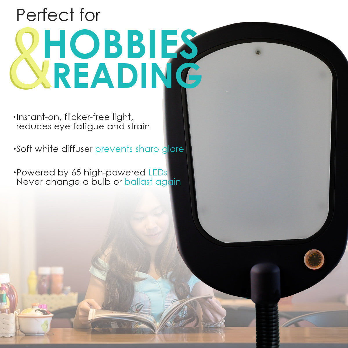 63"H Slim Design LED Bright Reader Natural Daylight Full Spectrum Floor Lamp Black - Fabs things