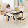 Kids Art Table and Chairs Set with Paper Roll and Storage Bins-Coffee - Fabs things