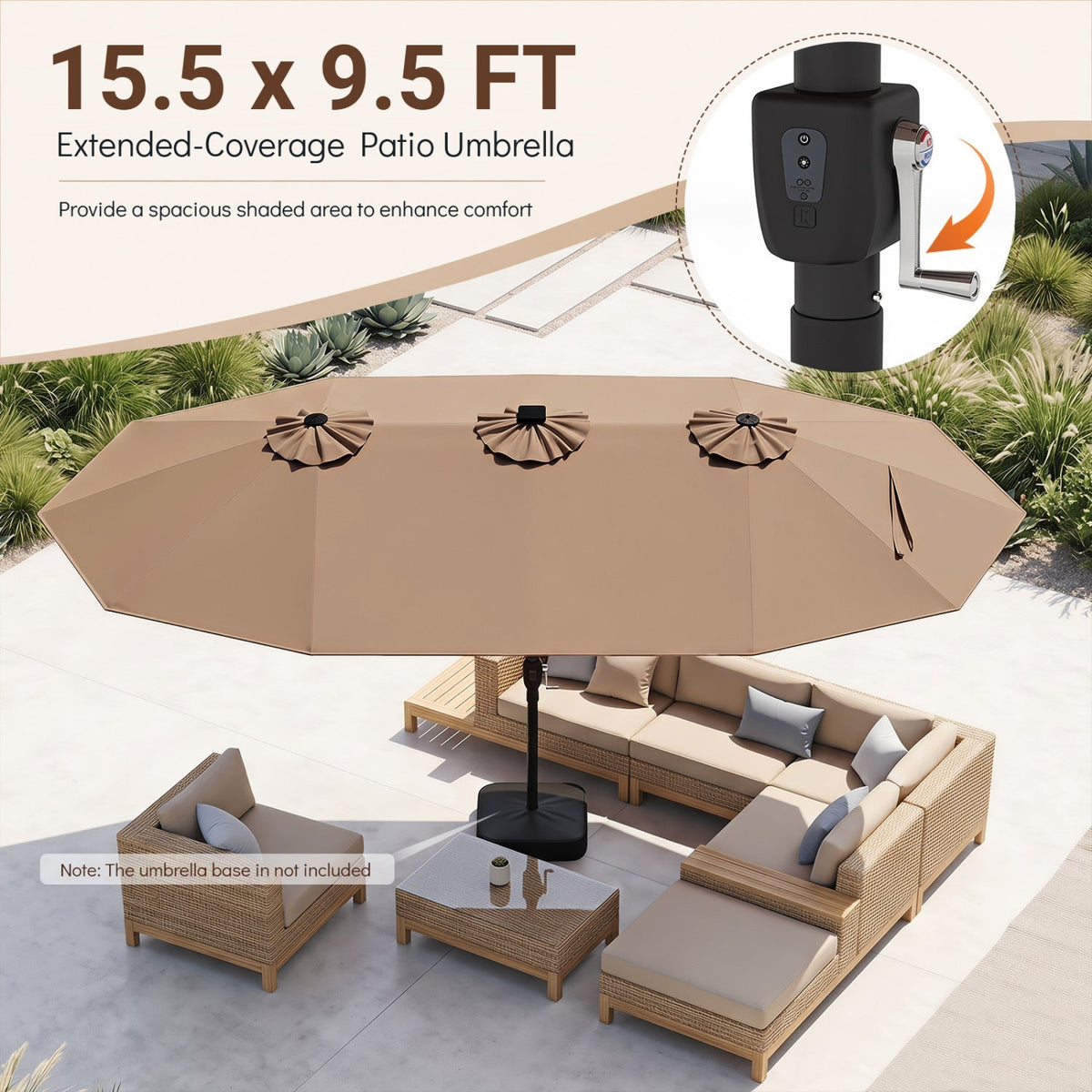 15.5 ft Patio Umbrella with Solar LED Lights & Crank - Fabs things