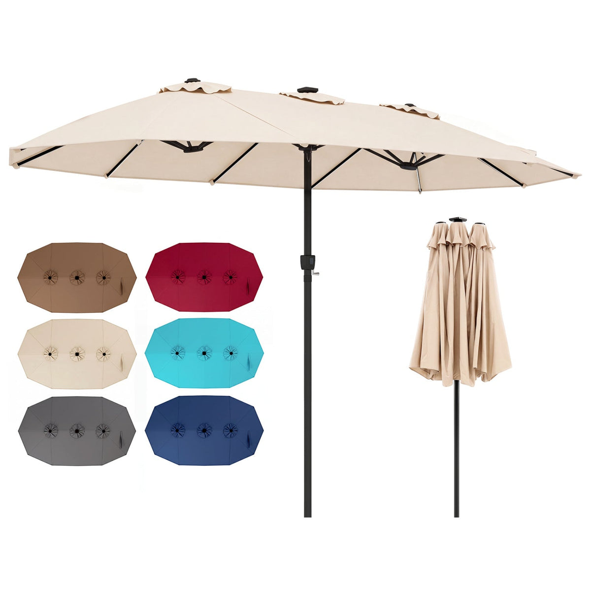 15.5 ft Patio Umbrella with Solar LED Lights & Crank - Fabs things