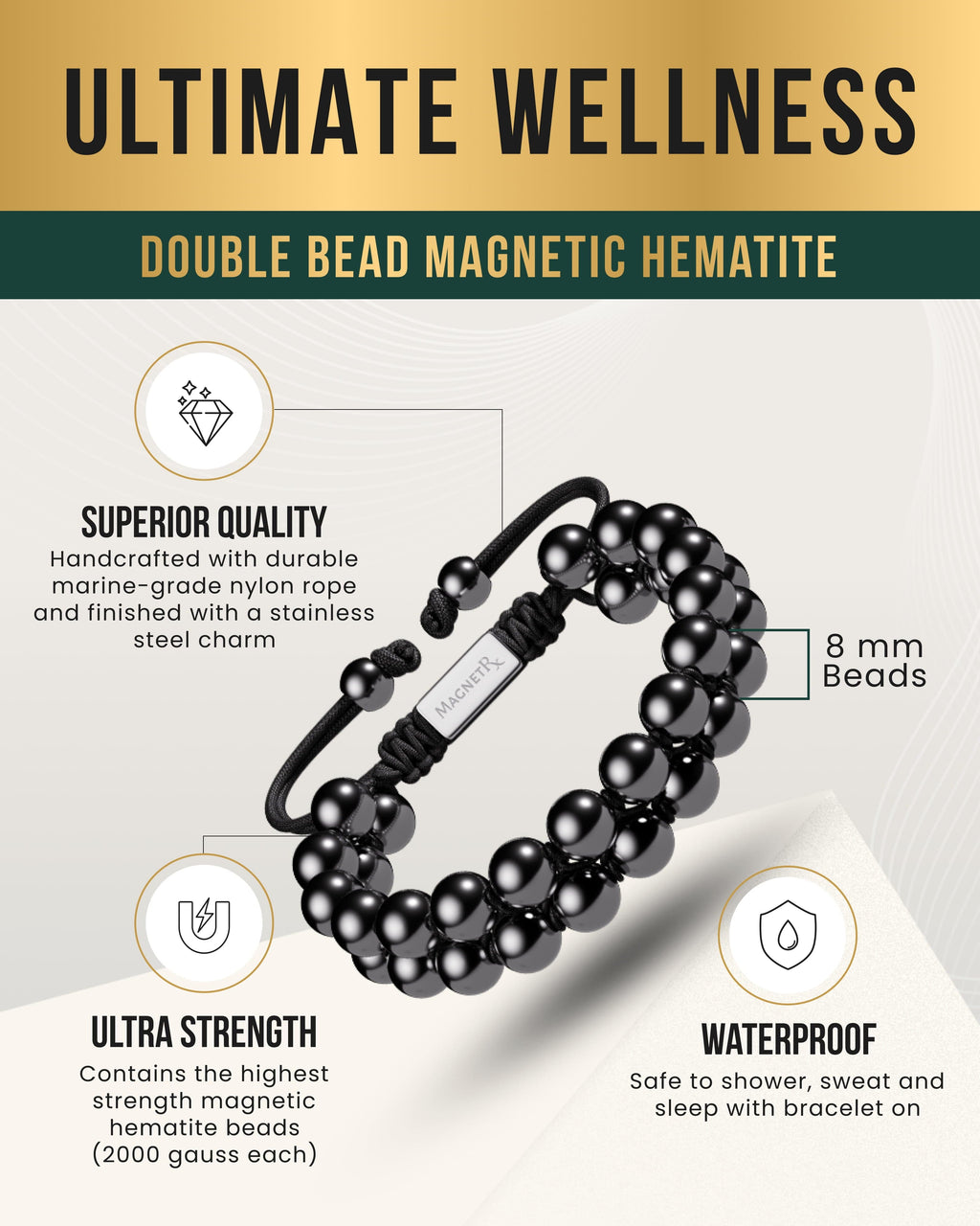 High Power Magnetic Hematite Bracelet Double Row - Fabs things