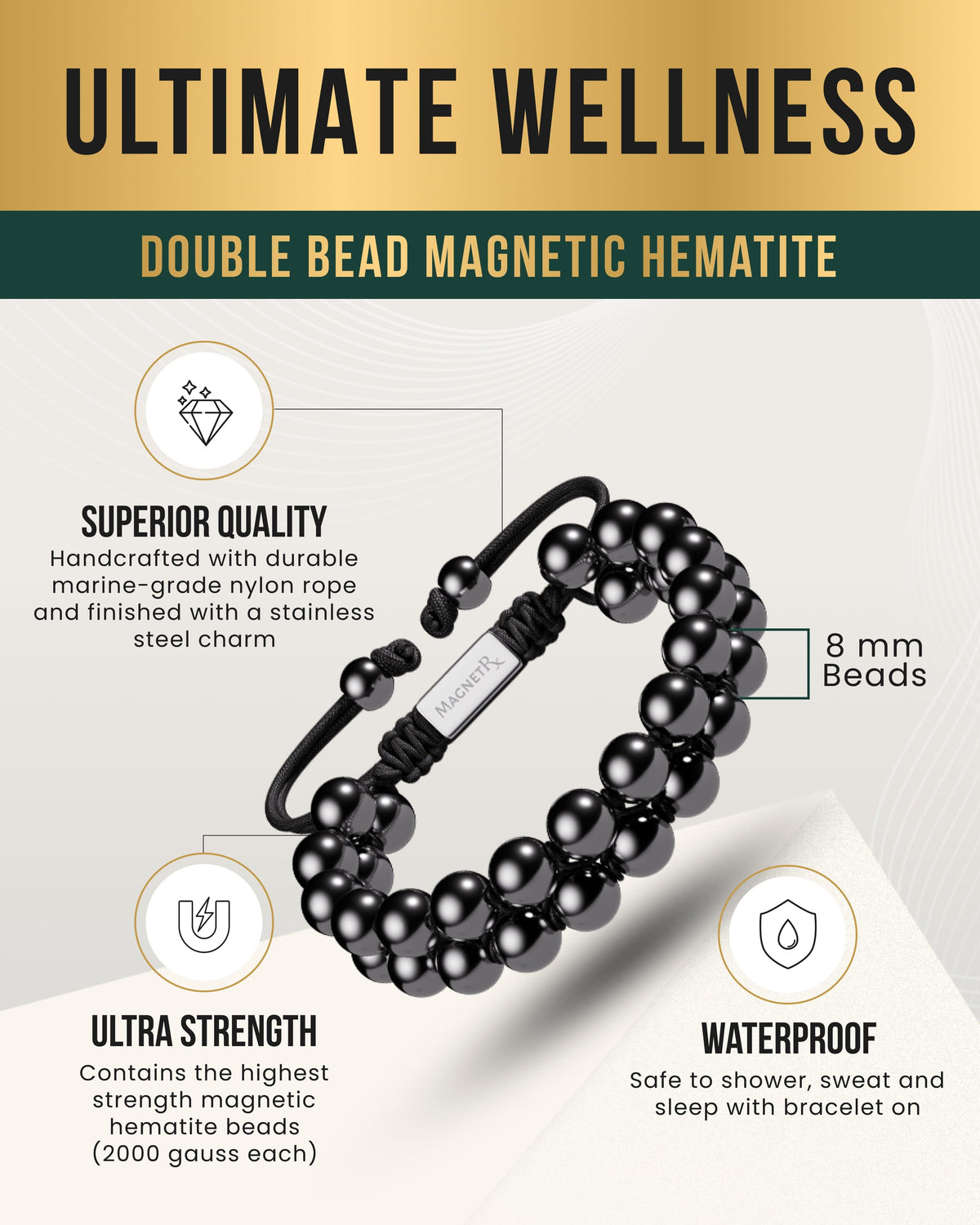 High Power Magnetic Hematite Bracelet Double Row - Fabs things