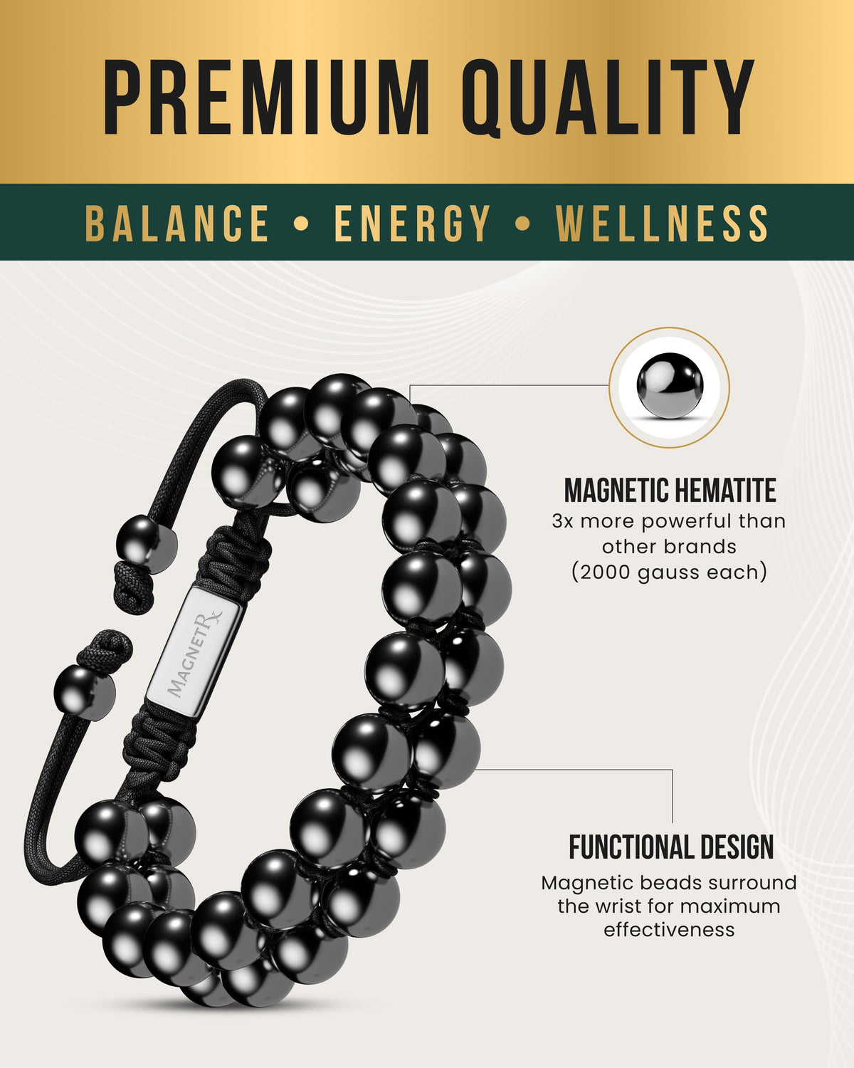 High Power Magnetic Hematite Bracelet Double Row - Fabs things