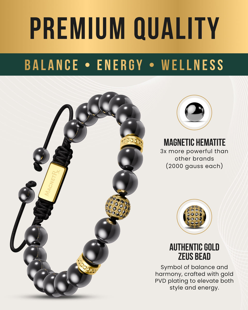 High Power Magnetic Hematite Bracelet Gold Zeus - Fabs things