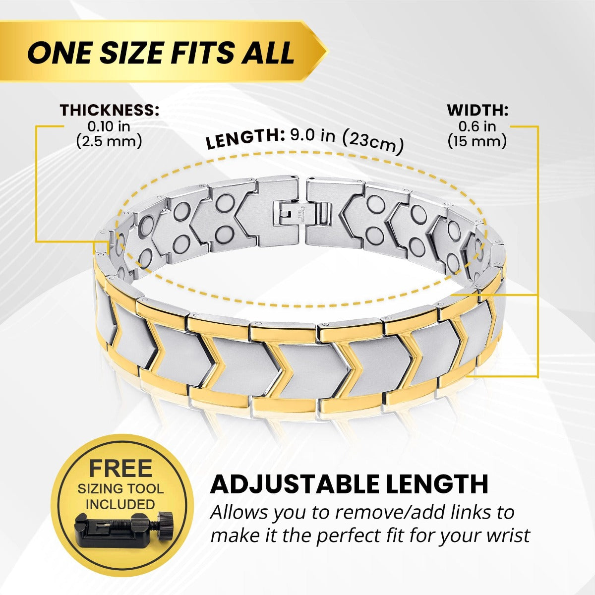 Ultra Strength Silver & Gold Arrow Chain Magnetic Therapy Bracelet - Fabs things
