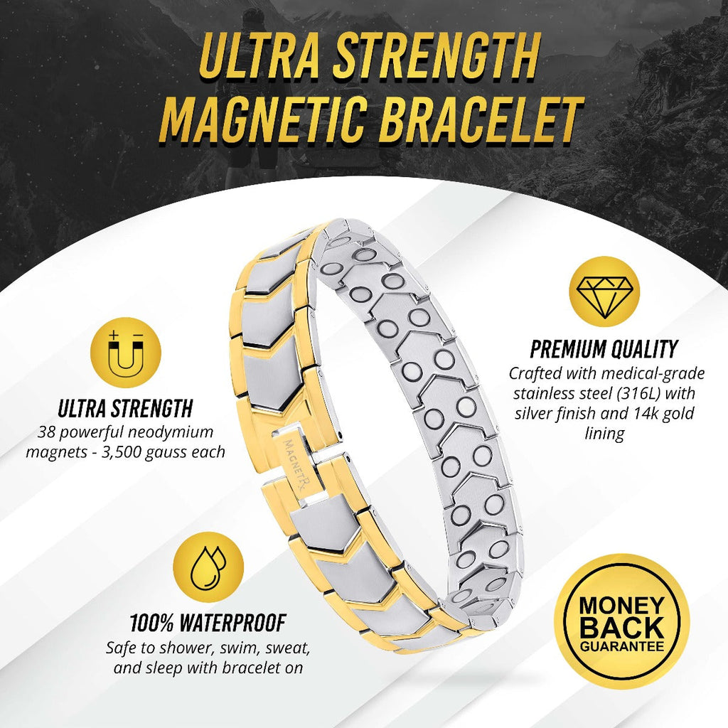 Ultra Strength Silver & Gold Arrow Chain Magnetic Therapy Bracelet - Fabs things