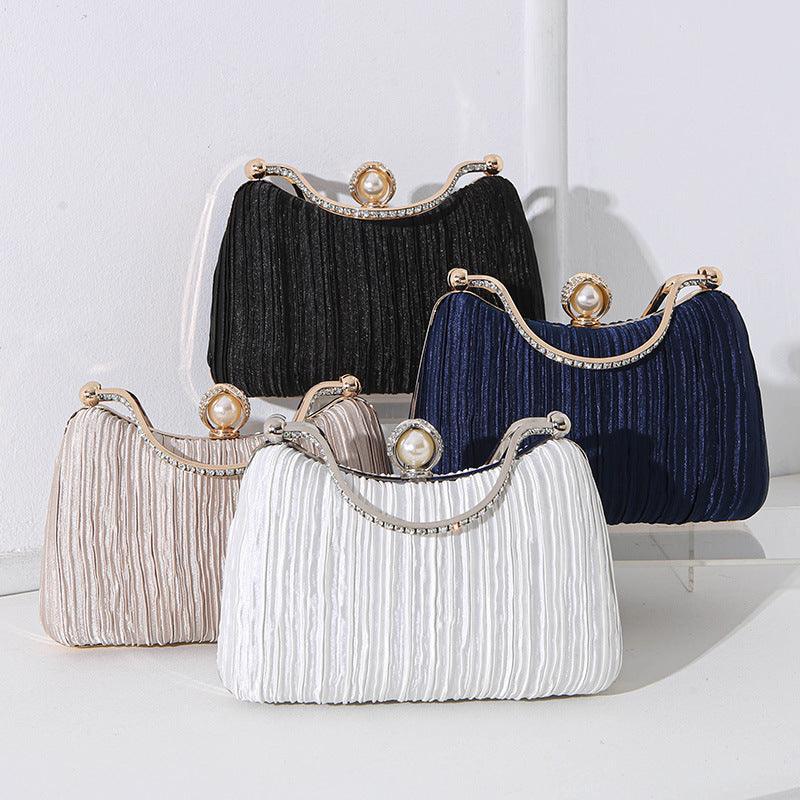 MAC071 Pearl Bag Banquet Bag Pleated Diamond Encrusted Handbag - Fabs things