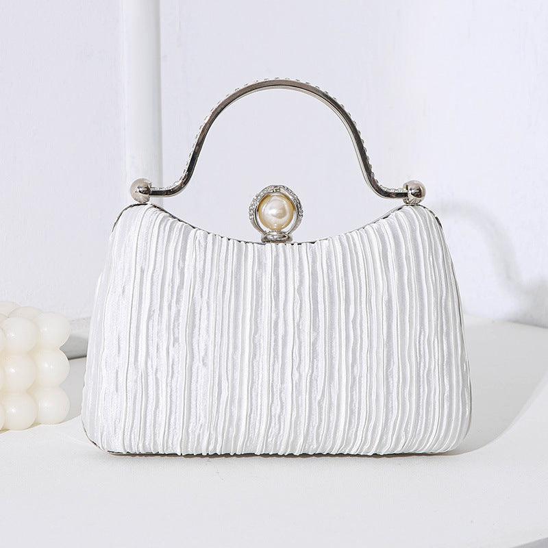 MAC071 Pearl Bag Banquet Bag Pleated Diamond Encrusted Handbag - Fabs things