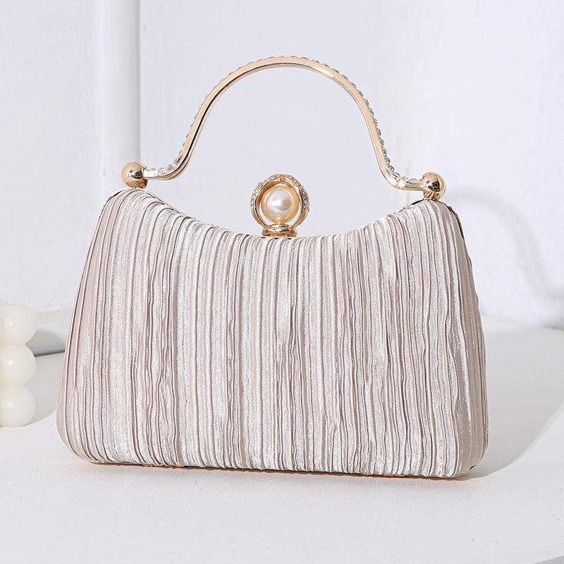 MAC071 Pearl Bag Banquet Bag Pleated Diamond Encrusted Handbag - Fabs things