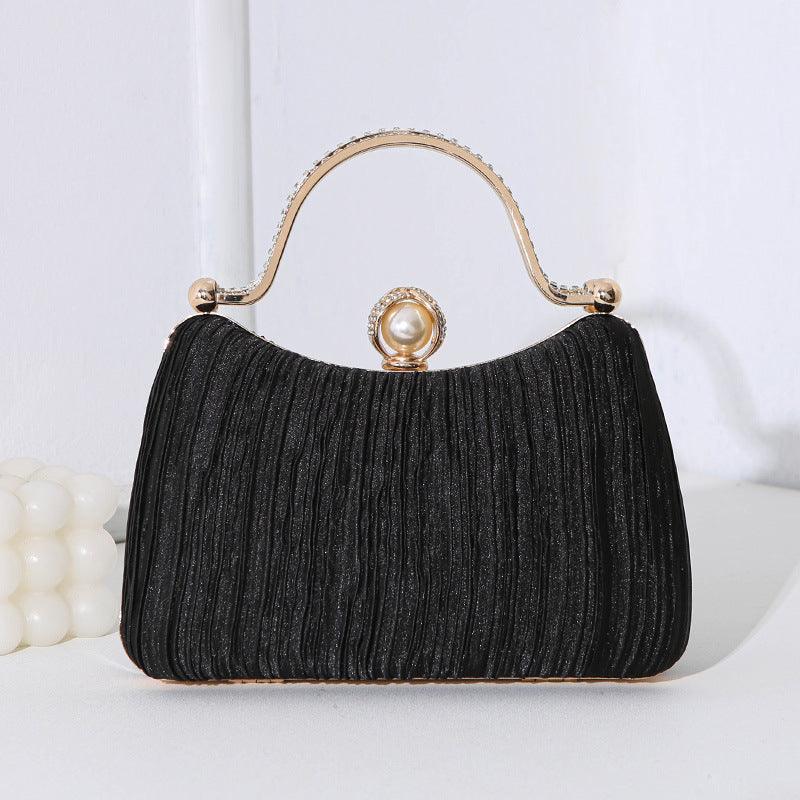 MAC071 Pearl Bag Banquet Bag Pleated Diamond Encrusted Handbag - Fabs things