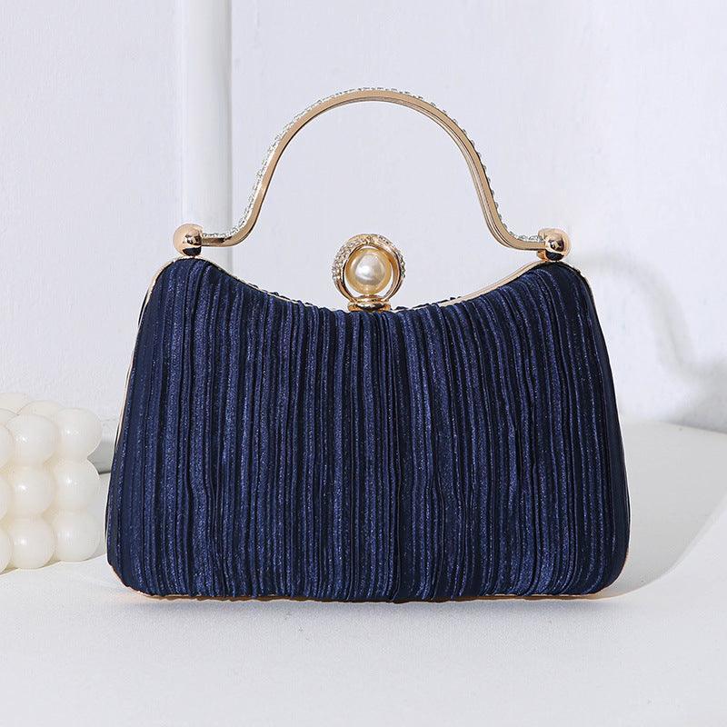 MAC071 Pearl Bag Banquet Bag Pleated Diamond Encrusted Handbag - Fabs things