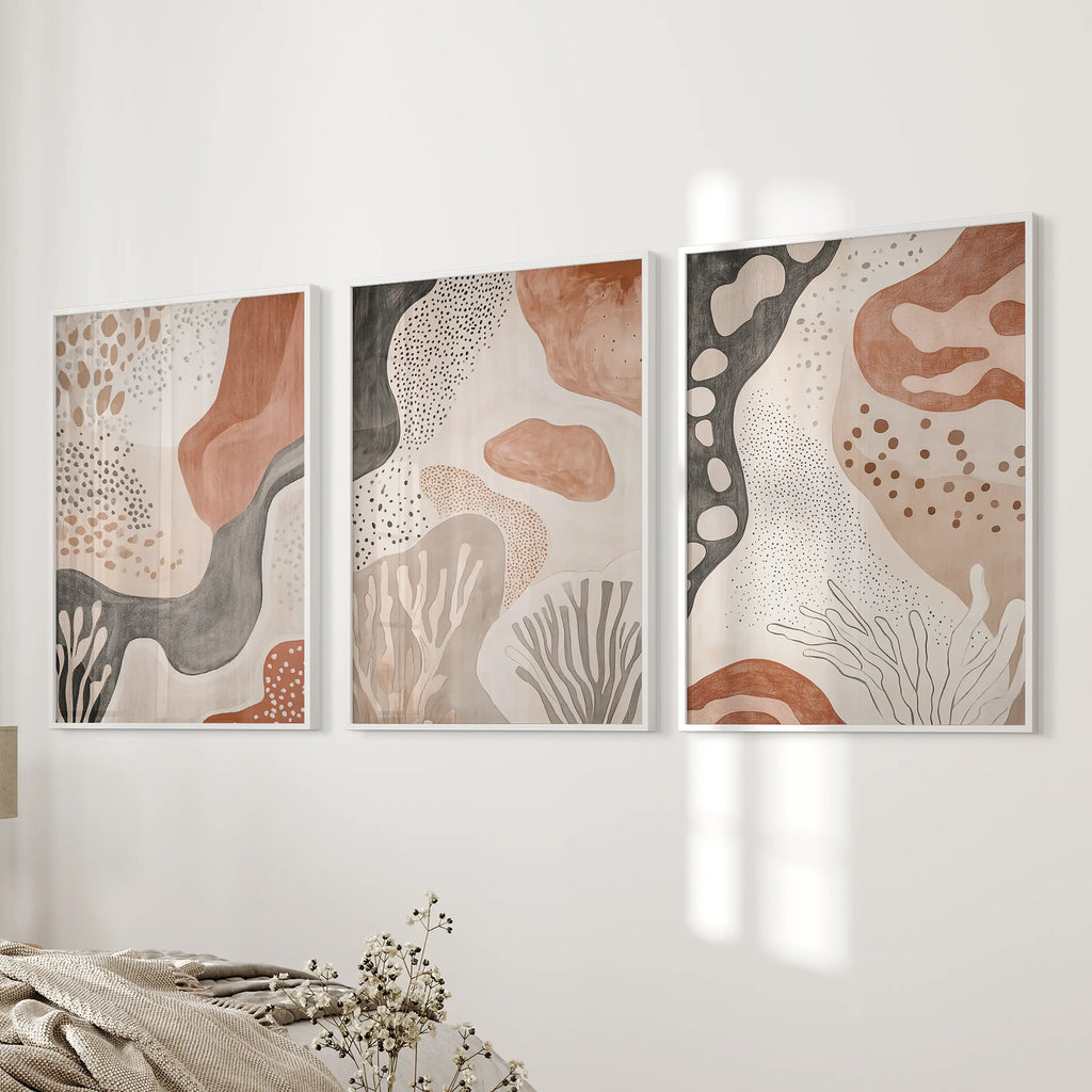 Neutral Terracotta 3 Piece Wall Art. Boho Abstract Prints