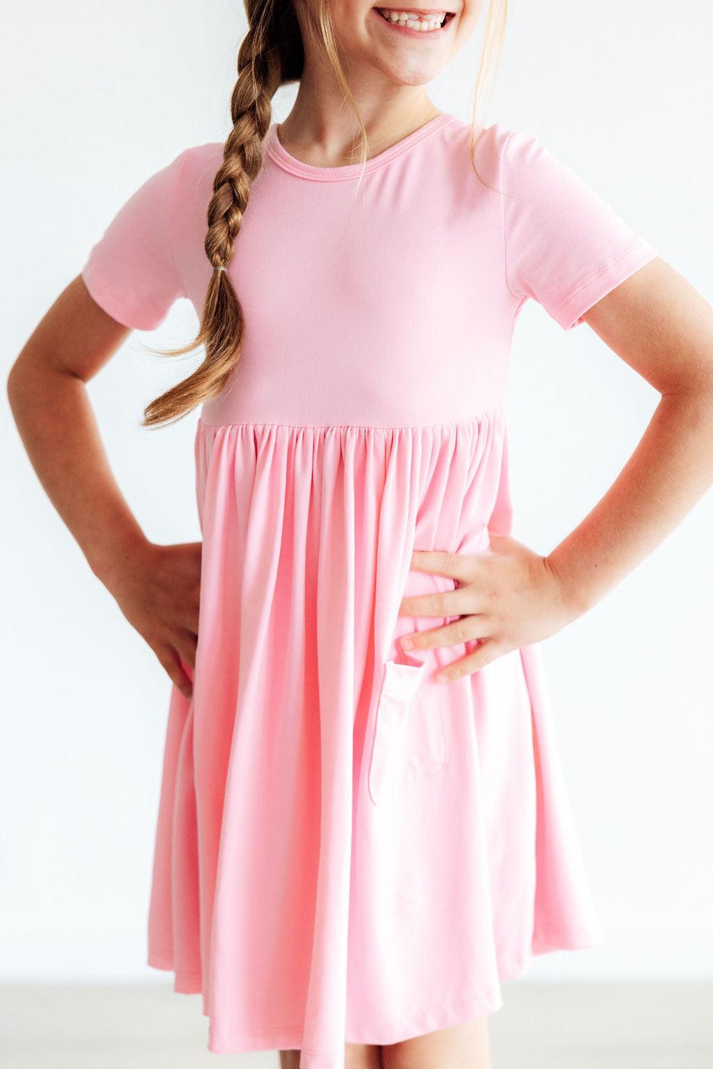 Bubblegum Pink S/S Pocket Twirl Dress - Fabs things