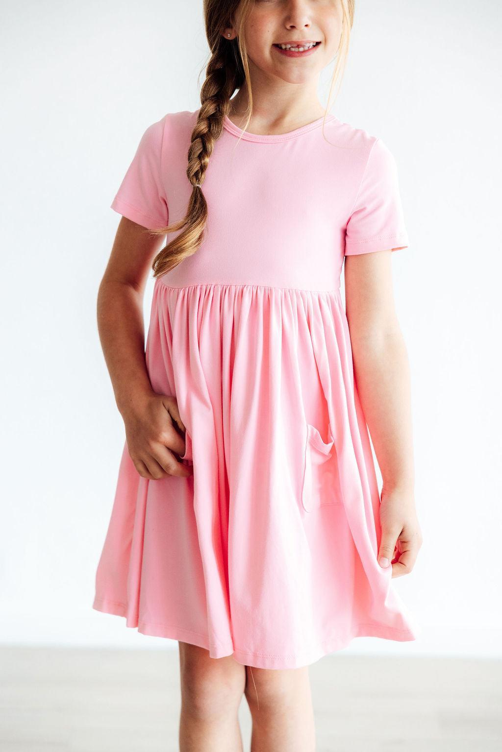 Bubblegum Pink S/S Pocket Twirl Dress - Fabs things