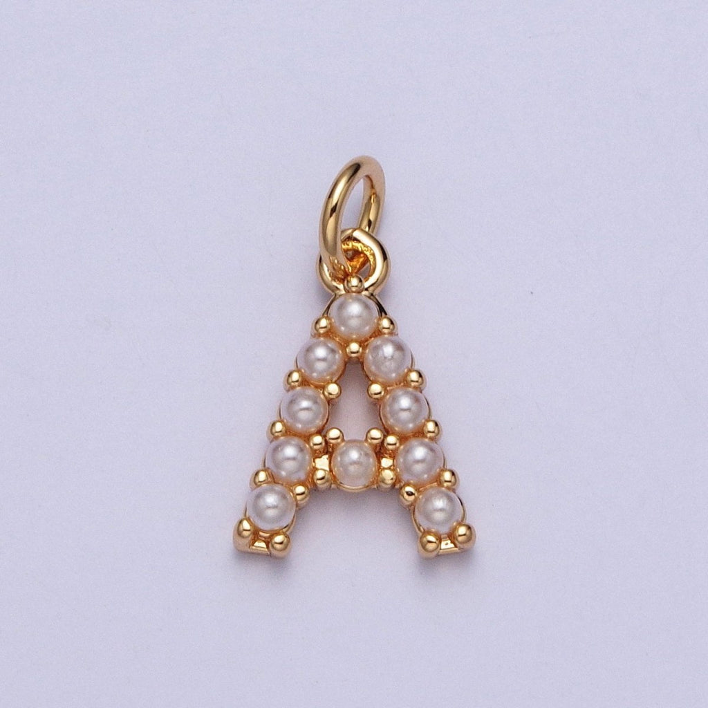 Mini Alphabet Pearl Charm Tiny Pearl Initial Charm 16K Gold Filled Charm for Personalized Jewelry | A-313-A-325