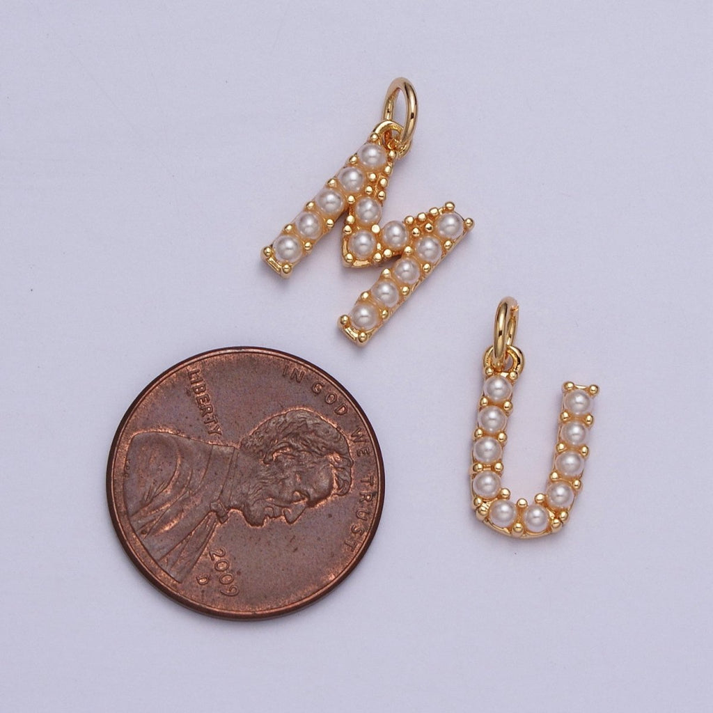 Mini Alphabet Pearl Charm Tiny Pearl Initial Charm 16K Gold Filled Charm for Personalized Jewelry | A-313-A-325