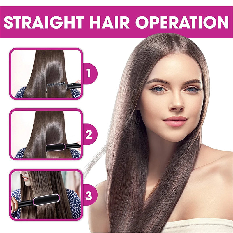 New 2 In 1 Hair Straightener Hot Comb Negative Ion Curling Tong Dual-purpose Electric Hair Brush - Fabs things