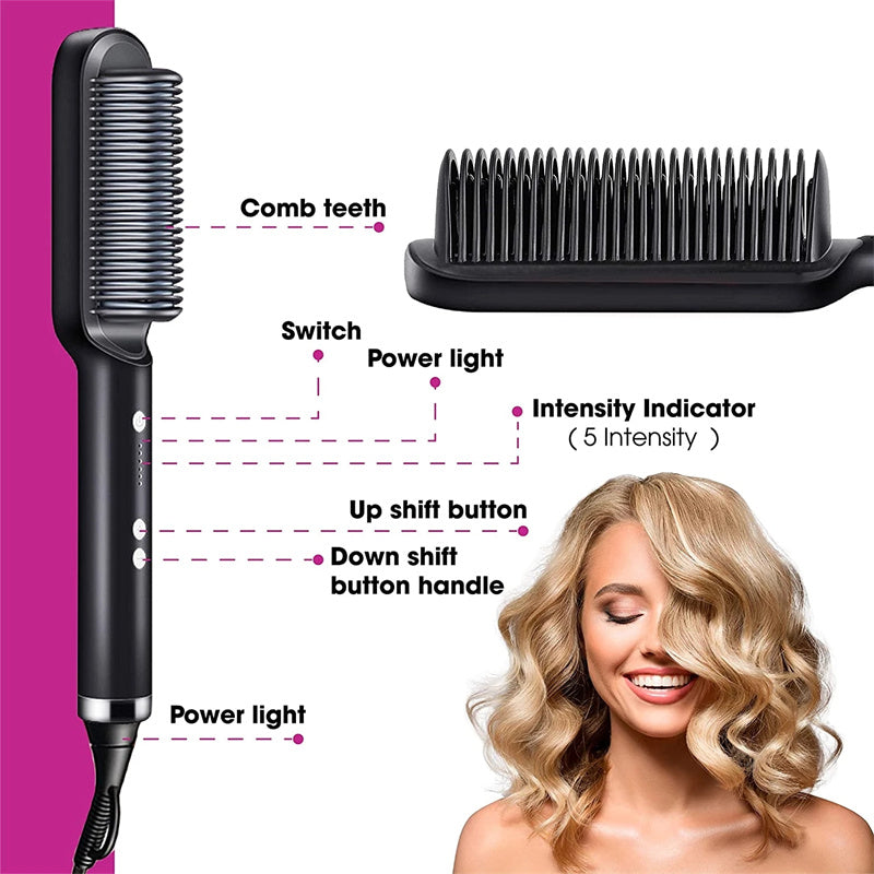 New 2 In 1 Hair Straightener Hot Comb Negative Ion Curling Tong Dual-purpose Electric Hair Brush - Fabs things