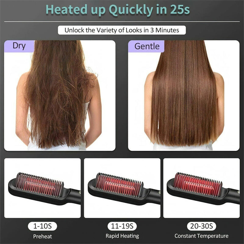 New 2 In 1 Hair Straightener Hot Comb Negative Ion Curling Tong Dual-purpose Electric Hair Brush - Fabs things