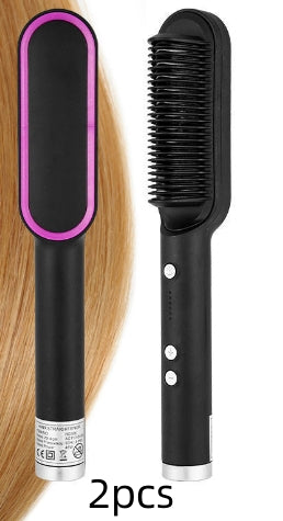 New 2 In 1 Hair Straightener Hot Comb Negative Ion Curling Tong Dual-purpose Electric Hair Brush - Fabs things