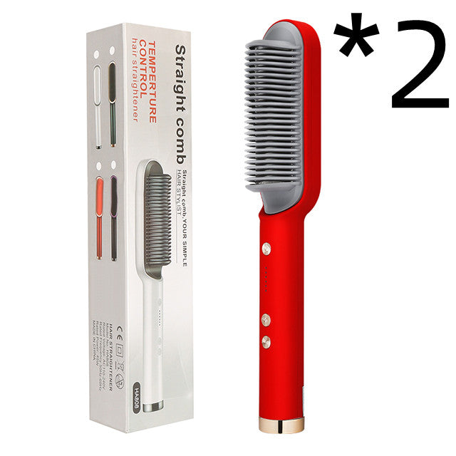 New 2 In 1 Hair Straightener Hot Comb Negative Ion Curling Tong Dual-purpose Electric Hair Brush - Fabs things