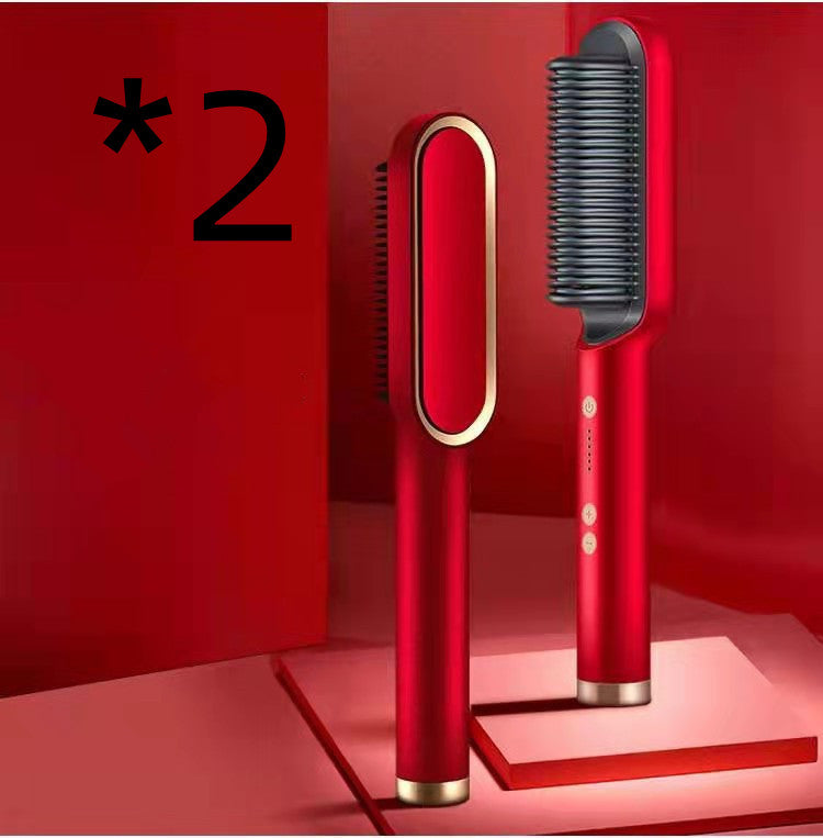 New 2 In 1 Hair Straightener Hot Comb Negative Ion Curling Tong Dual-purpose Electric Hair Brush - Fabs things