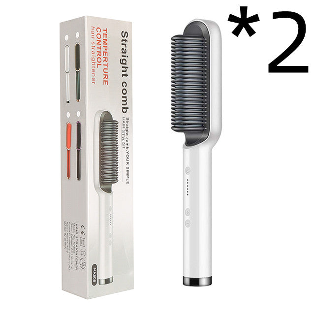 New 2 In 1 Hair Straightener Hot Comb Negative Ion Curling Tong Dual-purpose Electric Hair Brush - Fabs things