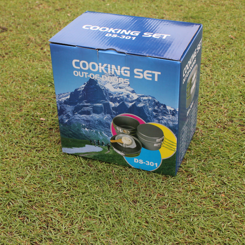 Outdoor Portable Cookware Camping Hiking Picnic Non-stick Cooking Pan Pot Bowl Set for 2-3 Person - Fabs things