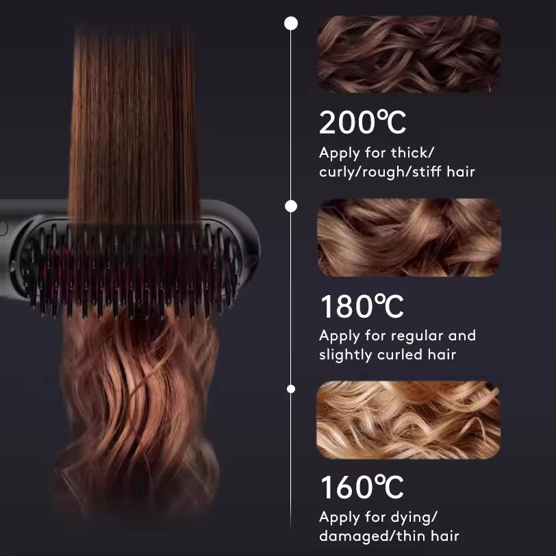 2 In 1 Straight Hair Comb Wireless Hair Straightener Brush Hair Fast Heating Portable Hot Curler USB Charging - Fabs things