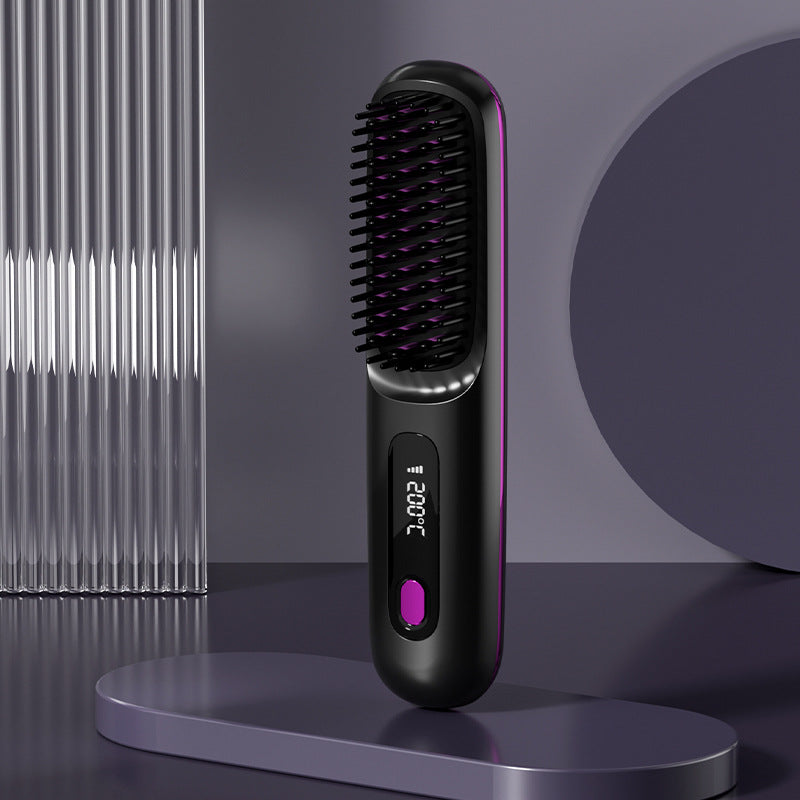2 In 1 Straight Hair Comb Wireless Hair Straightener Brush Hair Fast Heating Portable Hot Curler USB Charging - Fabs things
