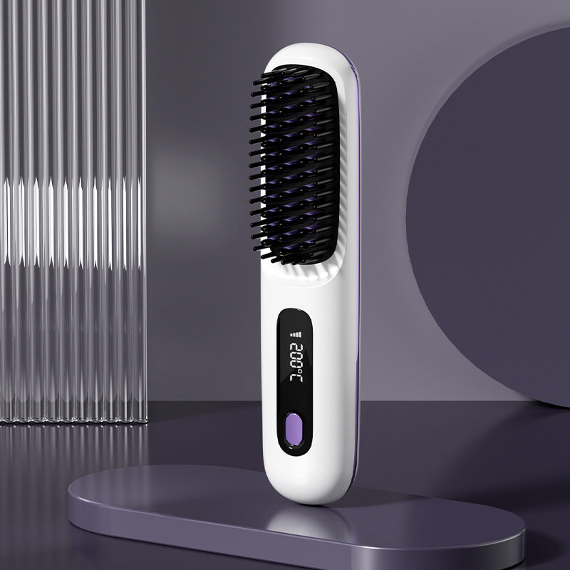 2 In 1 Straight Hair Comb Wireless Hair Straightener Brush Hair Fast Heating Portable Hot Curler USB Charging - Fabs things