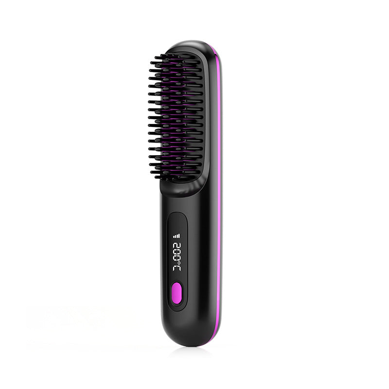 2 In 1 Straight Hair Comb Wireless Hair Straightener Brush Hair Fast Heating Portable Hot Curler USB Charging - Fabs things