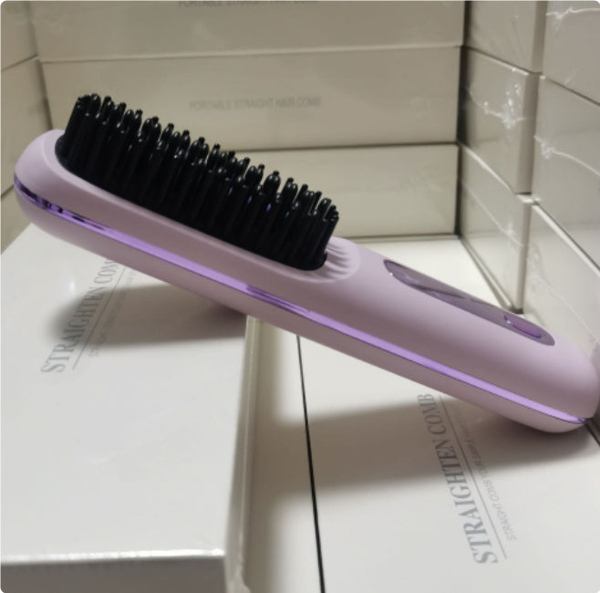 2 In 1 Straight Hair Comb Wireless Hair Straightener Brush Hair Fast Heating Portable Hot Curler USB Charging - Fabs things