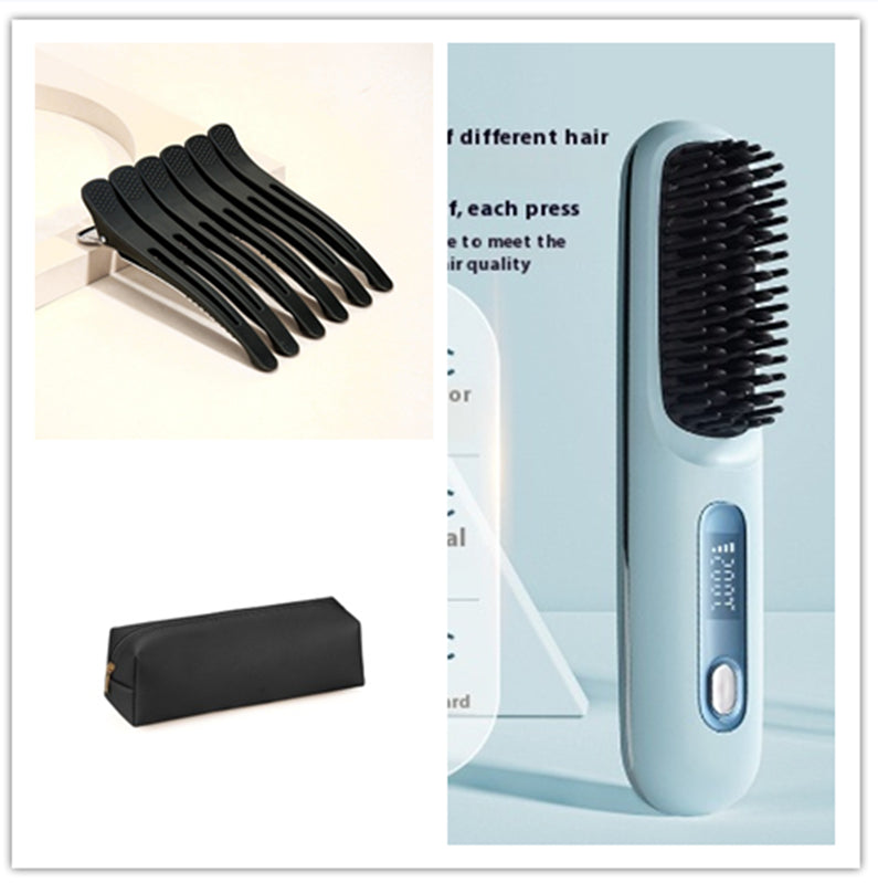 2 In 1 Straight Hair Comb Wireless Hair Straightener Brush Hair Fast Heating Portable Hot Curler USB Charging - Fabs things