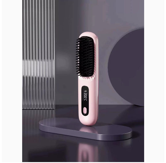 2 In 1 Straight Hair Comb Wireless Hair Straightener Brush Hair Fast Heating Portable Hot Curler USB Charging - Fabs things