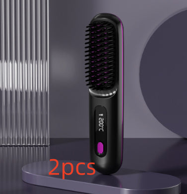 2 In 1 Straight Hair Comb Wireless Hair Straightener Brush Hair Fast Heating Portable Hot Curler USB Charging - Fabs things