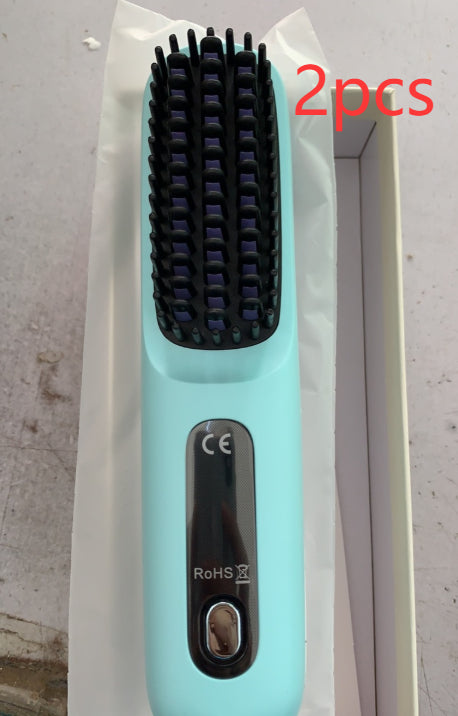 2 In 1 Straight Hair Comb Wireless Hair Straightener Brush Hair Fast Heating Portable Hot Curler USB Charging - Fabs things