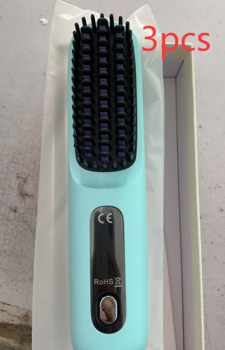 2 In 1 Straight Hair Comb Wireless Hair Straightener Brush Hair Fast Heating Portable Hot Curler USB Charging - Fabs things