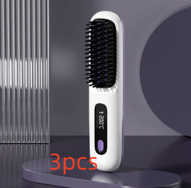 2 In 1 Straight Hair Comb Wireless Hair Straightener Brush Hair Fast Heating Portable Hot Curler USB Charging - Fabs things