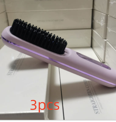 2 In 1 Straight Hair Comb Wireless Hair Straightener Brush Hair Fast Heating Portable Hot Curler USB Charging - Fabs things