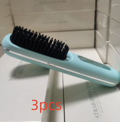 2 In 1 Straight Hair Comb Wireless Hair Straightener Brush Hair Fast Heating Portable Hot Curler USB Charging - Fabs things