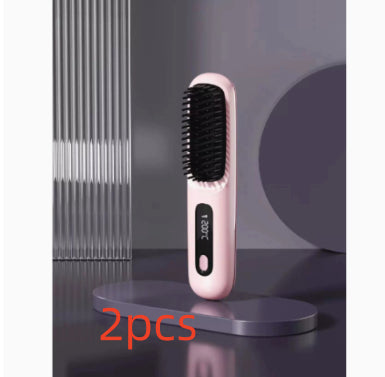 2 In 1 Straight Hair Comb Wireless Hair Straightener Brush Hair Fast Heating Portable Hot Curler USB Charging - Fabs things