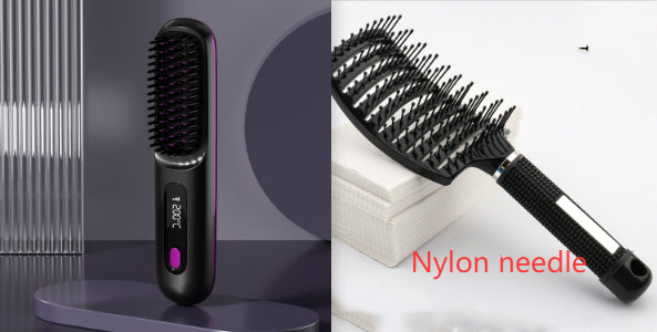2 In 1 Straight Hair Comb Wireless Hair Straightener Brush Hair Fast Heating Portable Hot Curler USB Charging - Fabs things