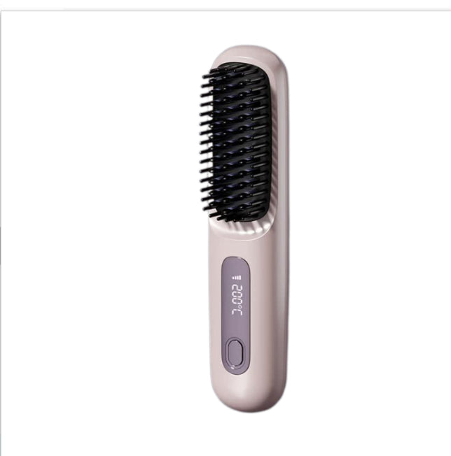 2 In 1 Straight Hair Comb Wireless Hair Straightener Brush Hair Fast Heating Portable Hot Curler USB Charging - Fabs things